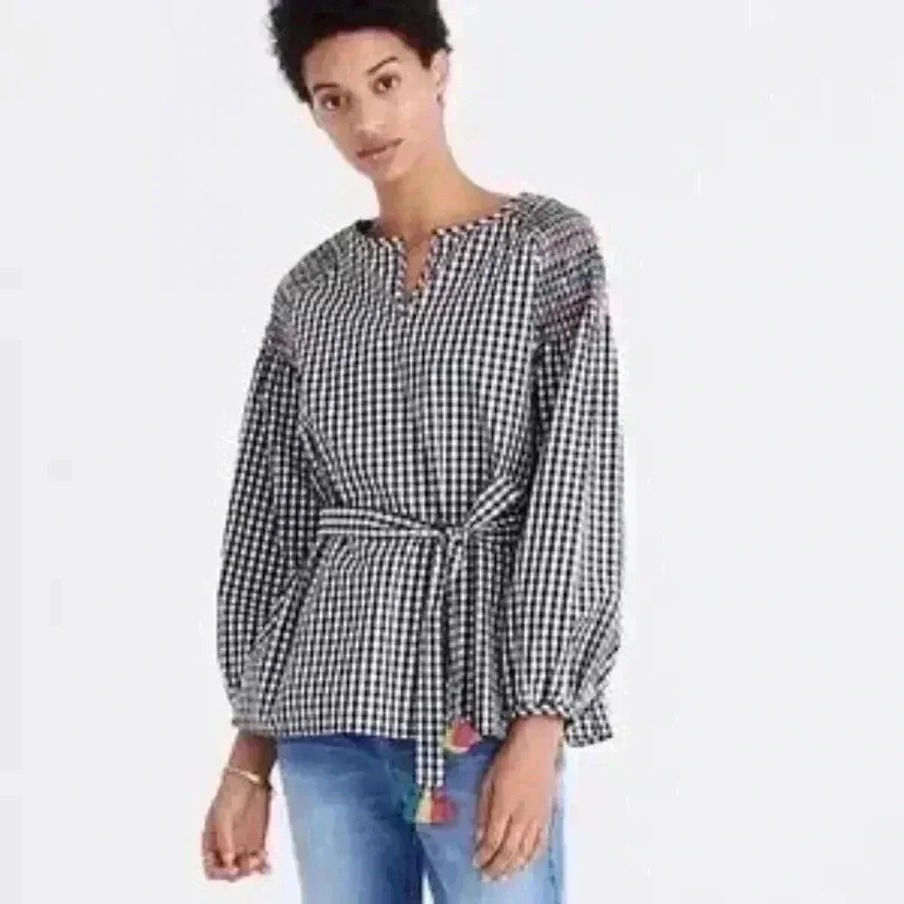 Madewell Smocked Gingham Top